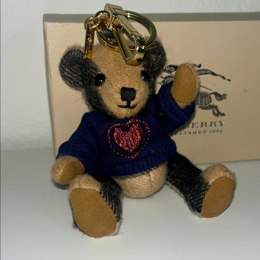 Authentic Burberry Bear Collectable Keychain Bag Charm with Navy Red Sweater